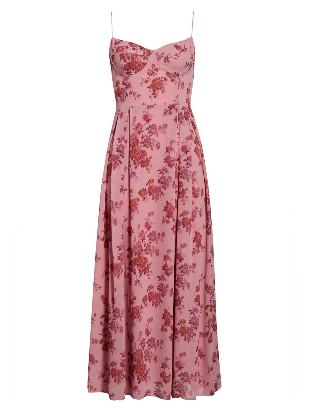 NEW Reformation Jaelyn Pink Floral Spaghetti-Strap Midi Dress, Size 12